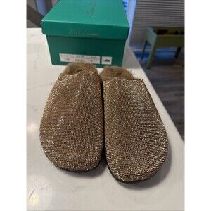 Lauren Lorraine Lizzy Women's Slides Shoes Rose Gold Sparkle Fuzzy Size 7